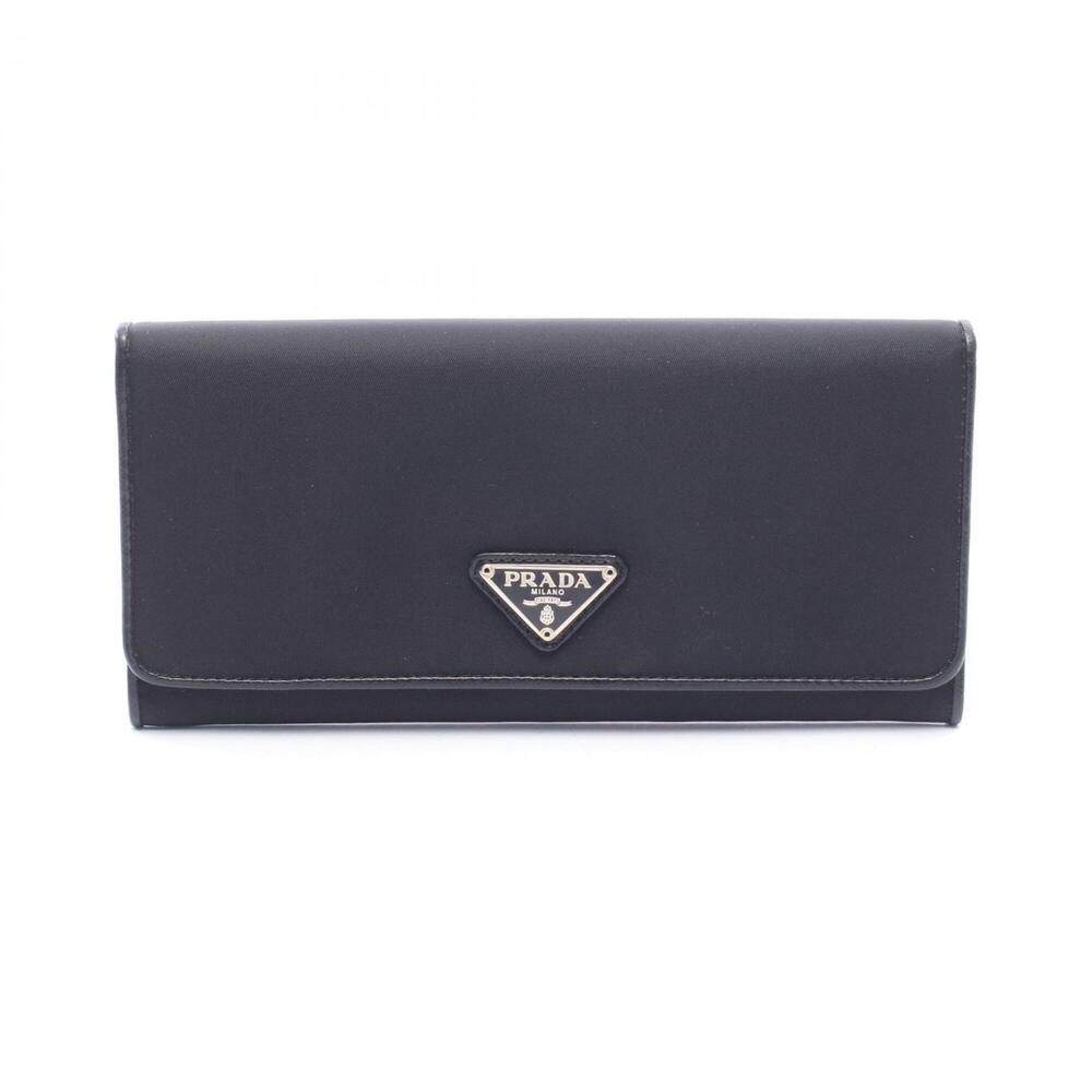 Prada Triangle Logo Bi-fold Long Wallet, Nylon Leather, Men's & Women's, Black